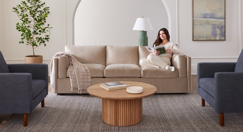Caption: Shown in Becket Beige • Model is 5'3" | Lifestyle
