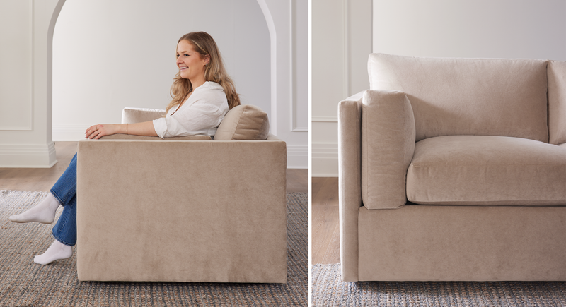 Caption: Shown in Becket Beige • Model is 5'4" | Lifestyle