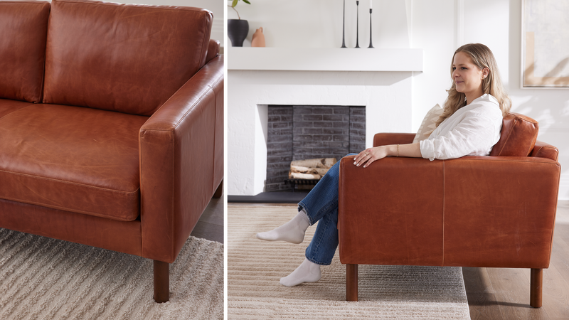 Caption: Shown in Moore & Giles Terra • Model is 5'4" | Lifestyle